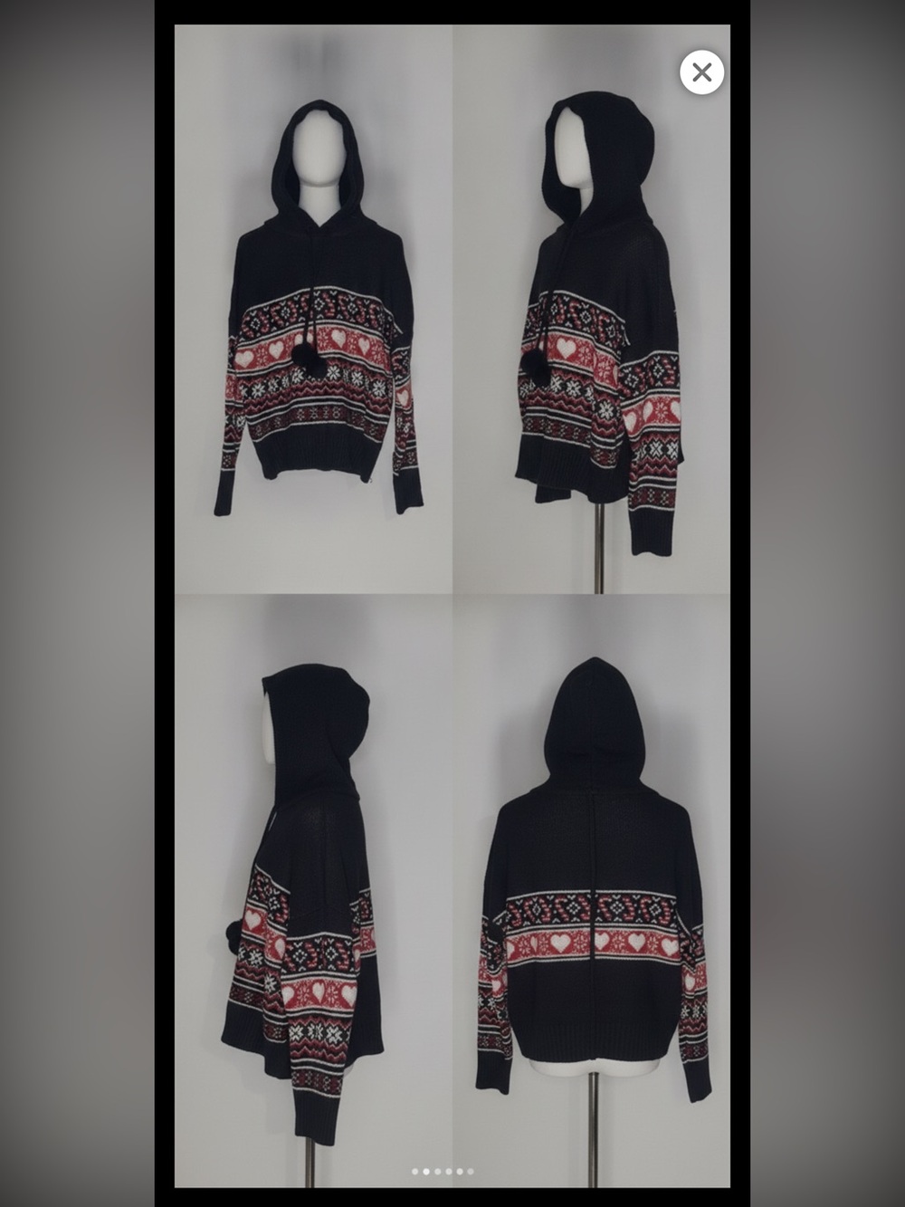 Black and Red Nordic Patterned Crew Neck Sweater winter pattern Christmas Sherpa